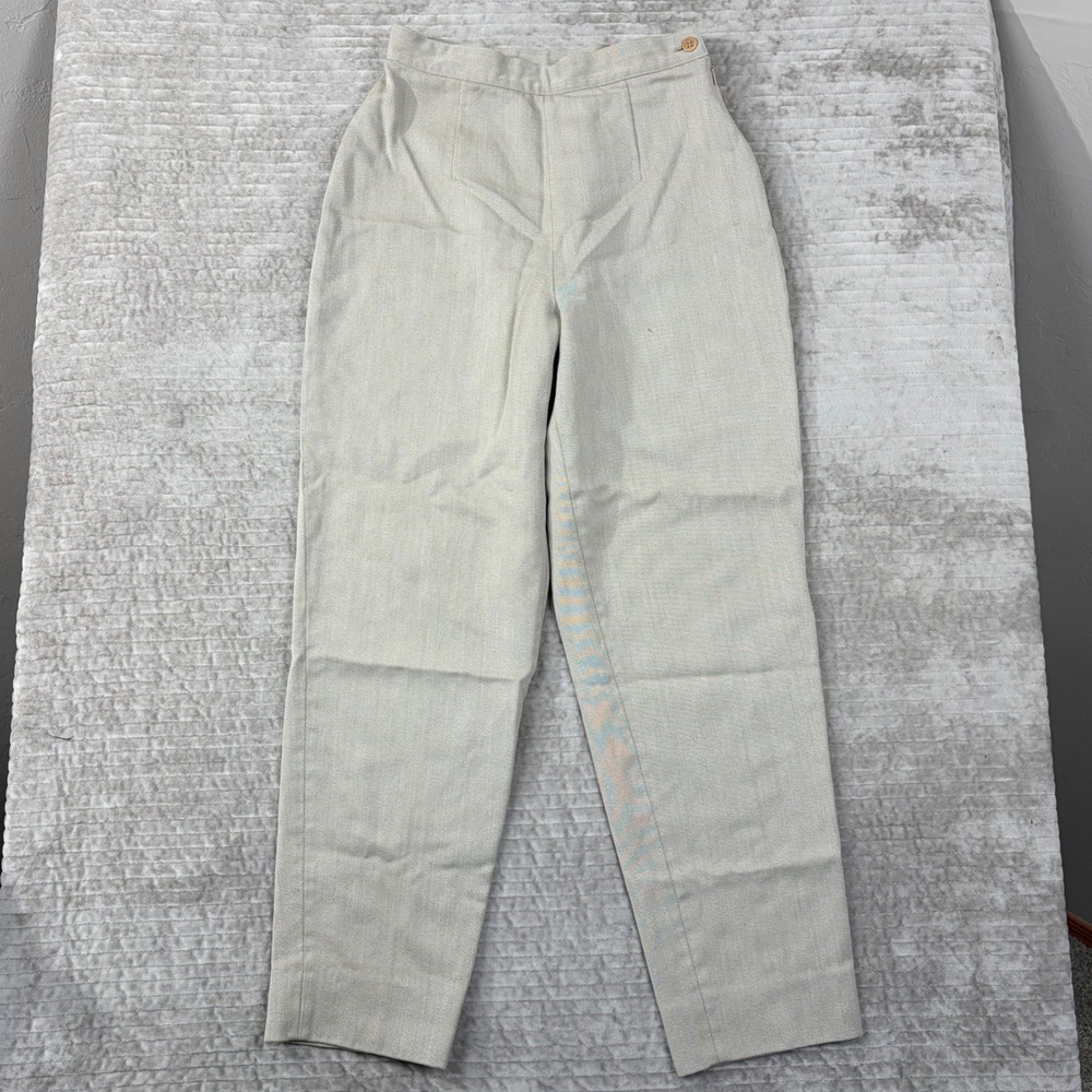 Vestimenta Italy High Waisted Wool‎ Trousers Beige Side Zip Tapered Pants Womens